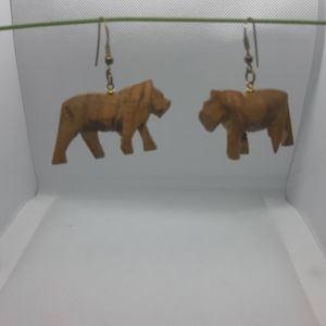 VINTAGE HAND CARVED WOOD LION EARRINGS         c